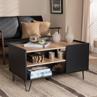 Baxton Studio MH2164-BlackOak-CT Baxton Studio Lilith Modern and Contemporary Two-Tone Black and Oak Brown Finished Wood and Metal 3-Tier Coffee Table